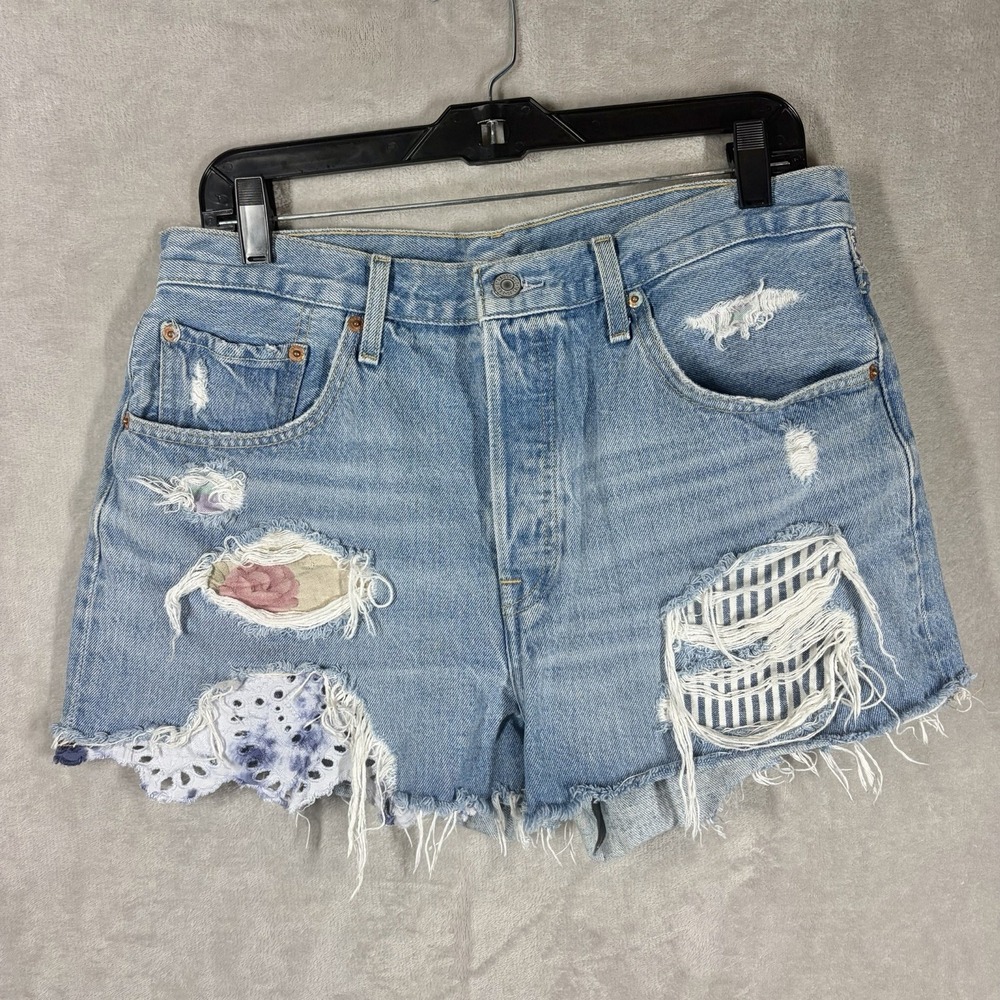 Levi's 501 Reworked Jean Shorts Size 31 Shabby Chic Distressed Frayed Festival